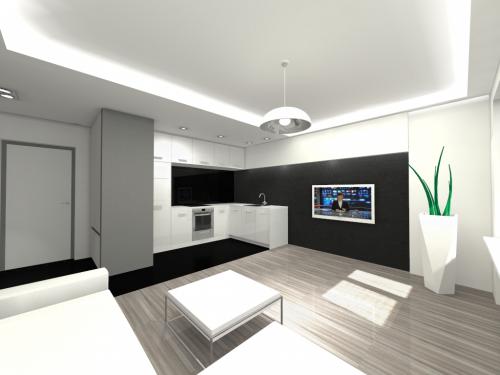 Jadalnia z kuchnia i salonem - wizualizacja - mieszkanie 37m2 [na wynajem]
