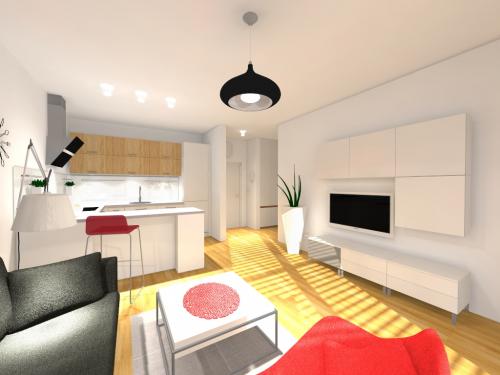 Salon z kuchnią - wizualizacja - mieszkanie 40m2