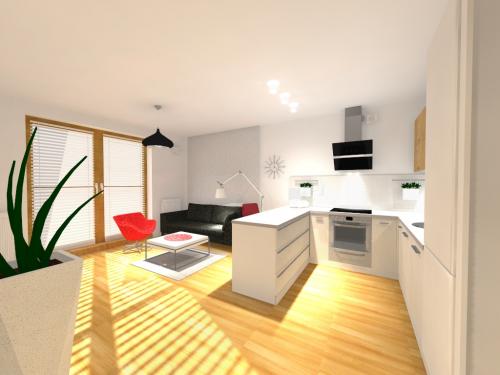 Salon z kuchnią - wizualizacja - mieszkanie 40m2